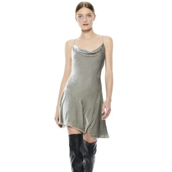 Alice + Olivia Carmelina Asymmetrical Slip Dress - Silver - Size 8